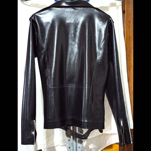 WOW Black LATEX L/S Moto Jacket with Belt, Chest 40, worn once - Picture 2 of 7
